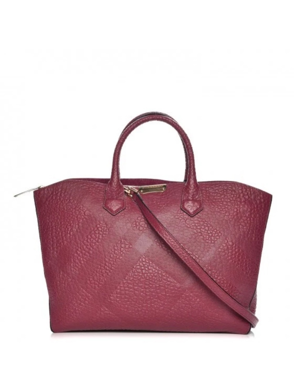 Burberry London Grainy Leather Check Medium Dewsbury Tote Bag Dark Plum NWOT - Picture 2 of 11